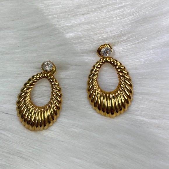Vintage Jewelry Vintage Gold Tone Rhinestone Pierced Earrings